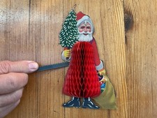 Vintage Santa Father Christmas Paper & Card Hanging Tree Decoration 6.1/2” tall