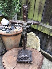 Antique Edwardian French tramp art crucifix chapel church altar cross boxwood