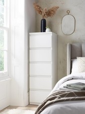Lisson 5 Drawer Narrow Chest White | Space Saving | 128cm High