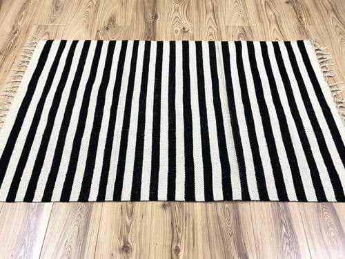 Black white striped handmade - black,