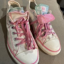 converse all star girls Size 5 Double Tongue Teal & Pink White Converse Sneakers