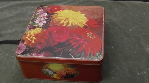 Vintage metal biscuit tin - vintage,