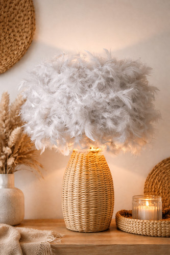 Feather lampshade grey - feather,