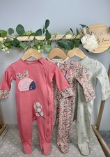 NEXT Baby Girls Preloved Set Of 3 Cute Ladybird Zip Up Sleepsuits 3-6 Month