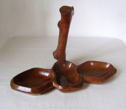 Vintage carved olive wood bowl - vintage,