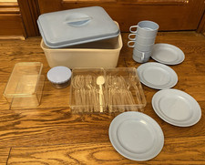 Vintage Blue Plastic Picnic Set - complete, for 4 people