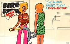 COMIC POSTCARD FIRE STATION