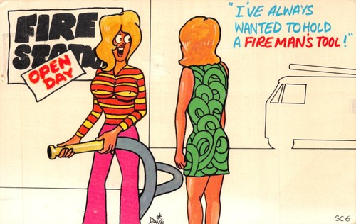 Comic postcard fire station - comic,