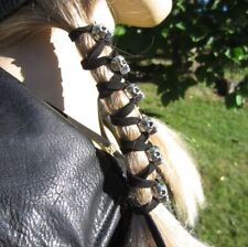 Skull Leather Hair Wrap Beads Goth Pony Tail Holder Viking Gothic - Uk Seller