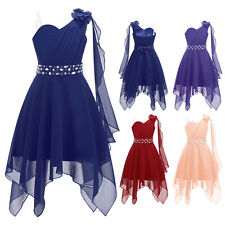 Kids Flower Girls High Low Dress Chiffon Wedding Bridesmaid Party Prom Dresses