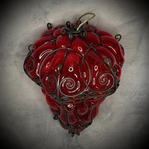 Handblown caged lantern red - lantern,