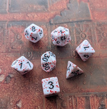 D&D Dice Barbarian Blood Splattered Set Dungeons & Dragons Percentile D20 D12 D8