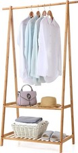 Folding Bamboo Coat Rack Clothes Rail Wooden Garment Hanging Rack FINNHOMY