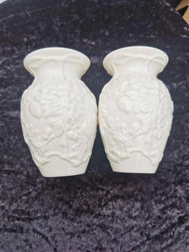 Pair belleek flower embossed - flower,