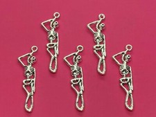 Tibetan Silver Hanging Skeleton Pendant/Charms x 5 - Pirate/Halloween