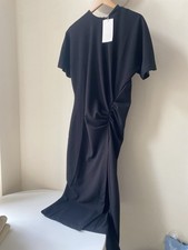 Zara Black Ruched Side Maxi Dress – Size S UK 8 – Short Sleeve Slit Hem NWT