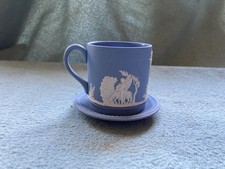 Wedgewood Blue Jasperware Coffee Mug With Saucer 6cm Tall