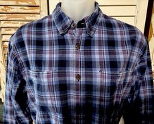 Duluth Trading Shirt Mens Large Blue Plaid Multi Flannel Button Casual Outdoors