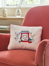 NEXT Red Strawberry Jam Spread Sweet Joy Jam Jar Pot Slogan Cushion BNWT  🍓 