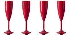 Champagne Flute Red - Reusable Polycarbonate Plastic - 187ml/6.6oz - Pack of 4