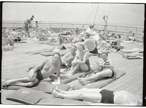 Passengers sunbathing deck - passengers,