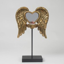 31cm Gold Angel Wings Tea Light Candle Holder Heart Shape Mirror T-Lite Memorial