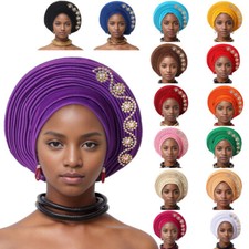 African Turban Cap Muslim Women Head Wrap Nigerian Auto Gele Headtie Wedding Hat