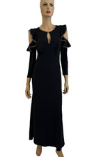 Fabulous!!! Ossie Clark London 1970s Style Evening Dress In Black & Gold Size 14