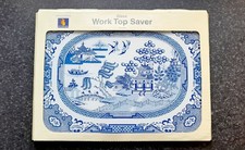 Willow Pattern Glass Worktop Saver, 16" x 12" Unused, still in original box Rare