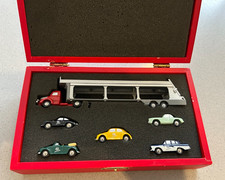 Schuco 40 Year Ltd Edition Set - Car Transporter & 5 Cars in Wooden Case 1:90th