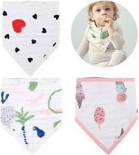 3 Pack of Baby Triangle Bibs Dribble Drool Burb Cloth Soft Cotton Unisex Pattern