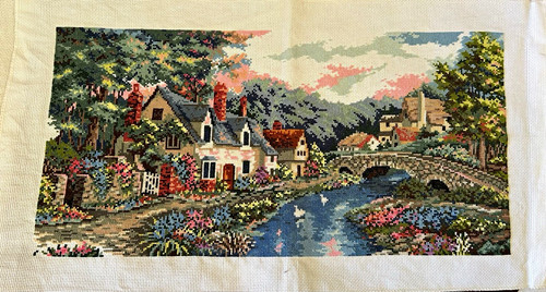 Finished cross stitch village - finished,