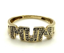 9ct Gold Diamond Mum Ring 9K Yellow Gold Real Diamond Mum Ring Special Gift WOW