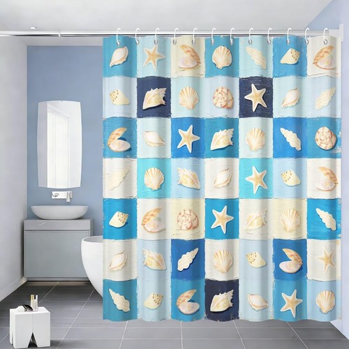 Blue beige shower curtain set - beige,