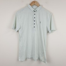All Saints Saints Polo Shirt Mens Medium Beige Short Sleeve Cotton Ramskull