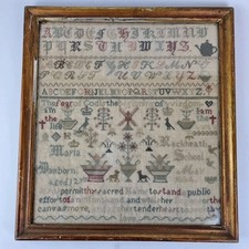 Antique Victorian Needlework Sampler By Maria Dawborn 1884 Rackheath School