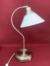 Stylish IKEA KROBY Table Lamp, brushed metal base, white glass shade, works well