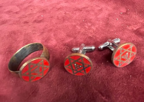 Enamel tau cross masonic ring - cross,