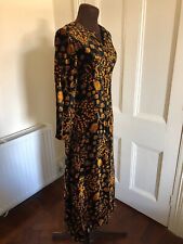 Original Thea Porter Gold & Black Silk Velvet Caftan Dress 1960s 70s Size 12