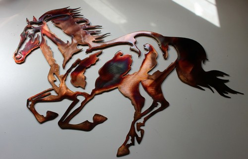 Running horse metal wall art - -,