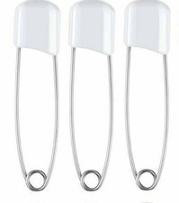 3 White Baby Diaper Safety Nappy Pins