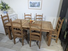 Corona Dining Table and 6 Chairs Set  6'0" Mexican Pine Delivery Available 