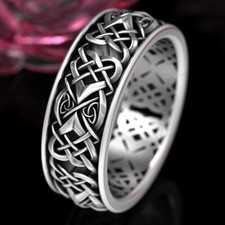 14k White Gold Over Celtic Linked Knot Trinity Wedding Men's Band Ring Size J-T