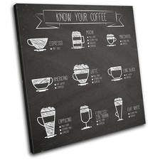 Coffee Chart Food Kitchen SINGLE CANVAS WALL ART Picture Print