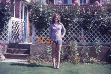 35mm Slide - Teenage Girl In Shorts In Back Garden, 1970s