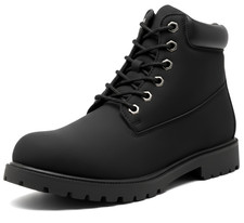 Mens Ankle Boots Lace Up Combat Trainer Boots Black Padded Collar Walking Shoes