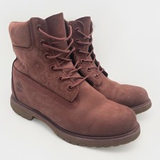 Timberland 6 Inch Premium Boots Embossed Nubuck Leather Uk 6.5 Women’s Burgundy
