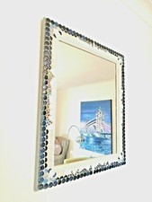 Mosaic mirror-Stunning one of a kind.hand cut white tiles,navy blue/ iridescent