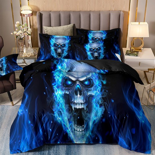 Skull blue duvet quilt - quilt, cover