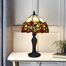 Antique Tiffany Style Table Lamp Hand Crafted Multicolored Stained Glass Shade
